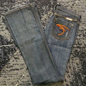 Premium Brand - Frankie B Low Rise Flare Blue Jean, Size 4,